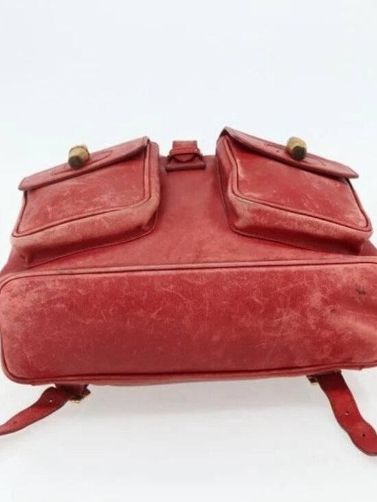 GUCCI Bamboo Backpack Leather Red Gold 000 2023 0016 Auth 179624
